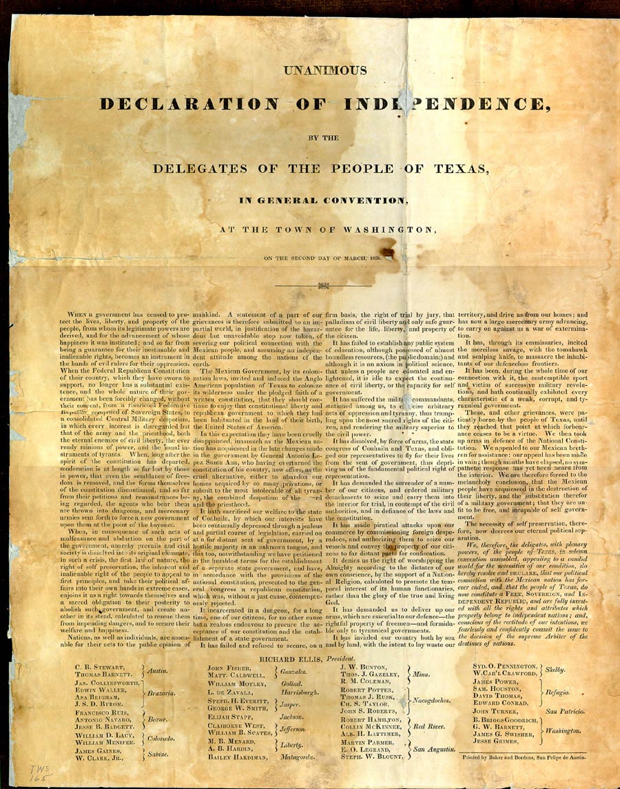 Printed Broadside of the Texas Declaration of Independence